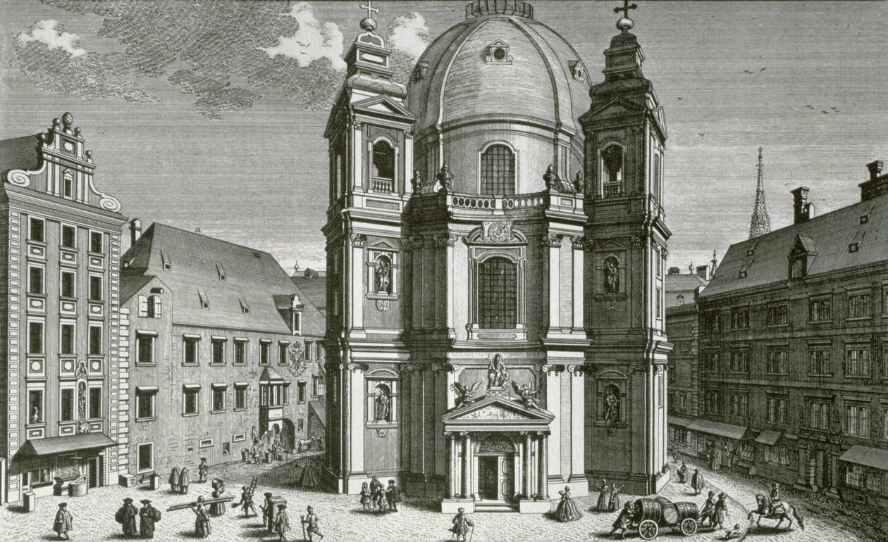 View of the Peterskirche, Vienna, engraved by Johann Bernard Hattinger by Salomon Kleiner