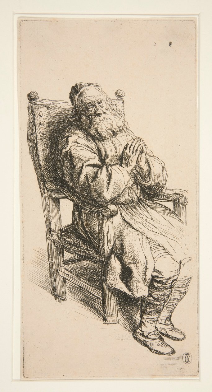 Old Man Sleeping In An Armchair By Salomon Koninck