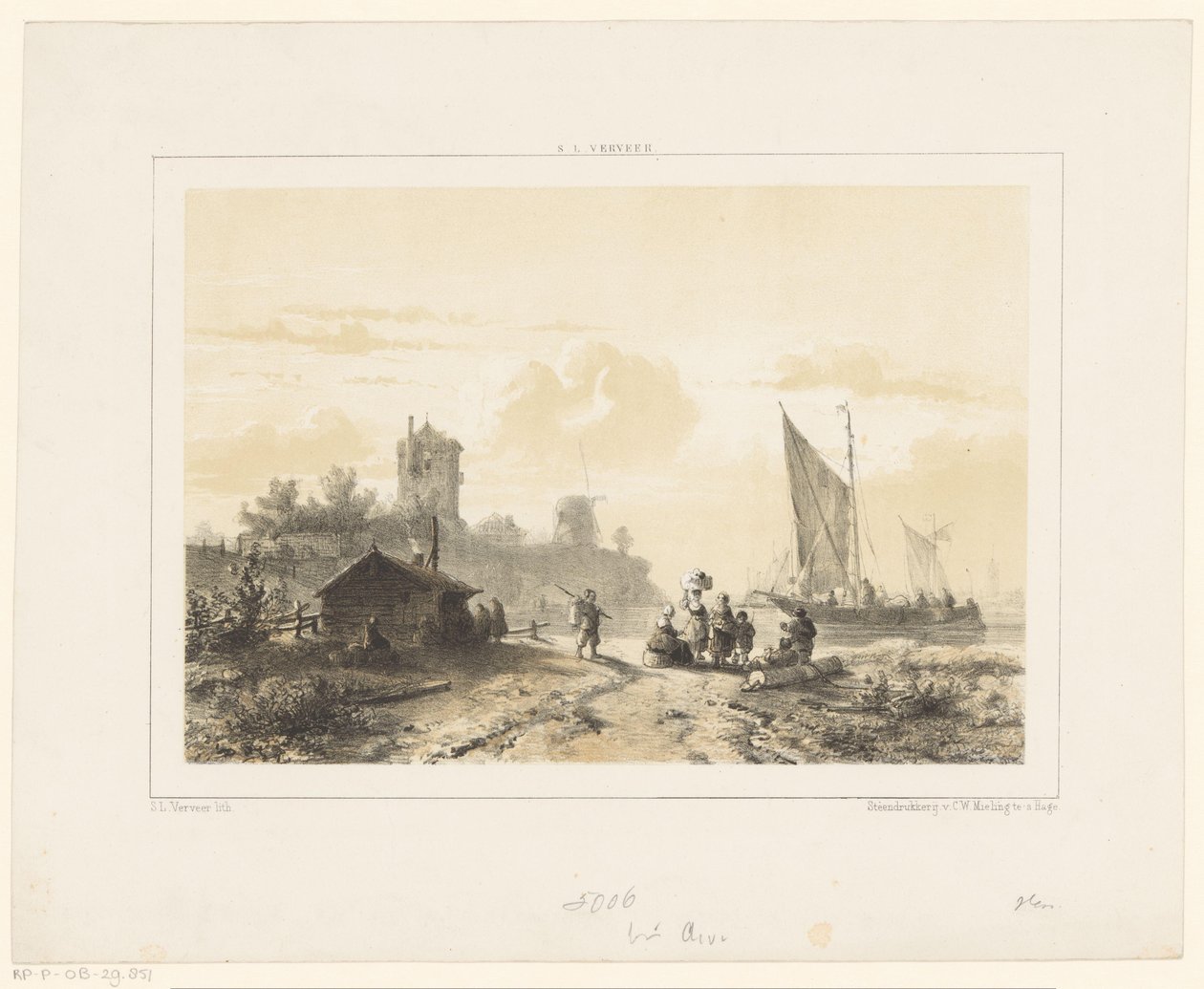 Activity Around the Harbor by Salomon Leonardus Verveer