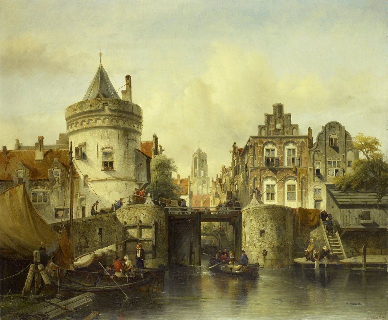 Imaginary View based on the Kolksluis, Amsterdam by Salomon Leonardus Verveer