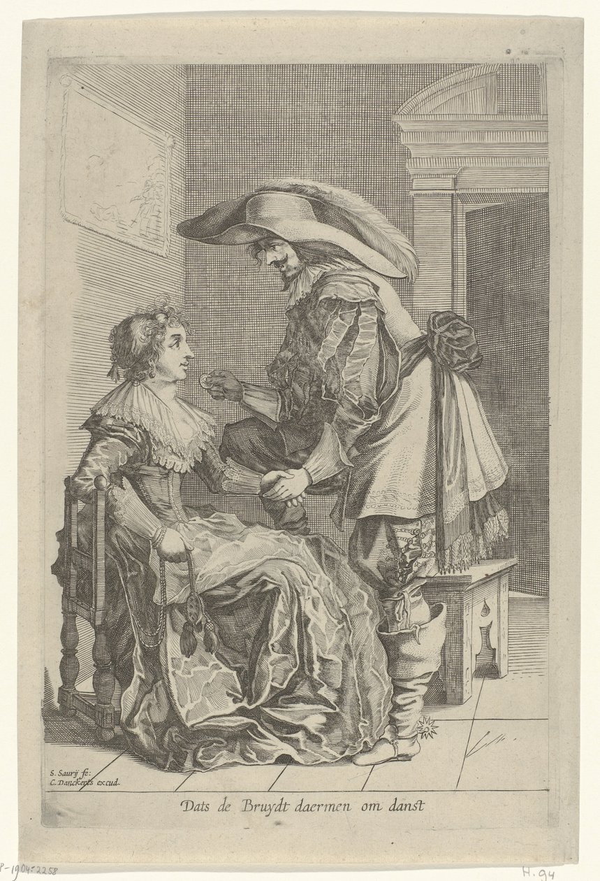Man Offering a Woman a Coin (Dats de Bruydt daermen om danst) by Salomon Savery