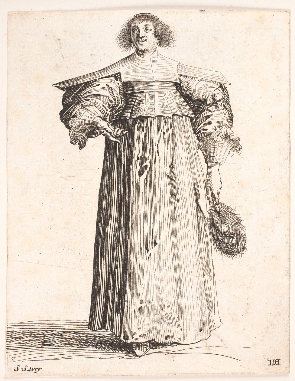 Woman Seen from the Front. Holds Feather Fan in Left Hand and Gestures with Right by Salomon Savery