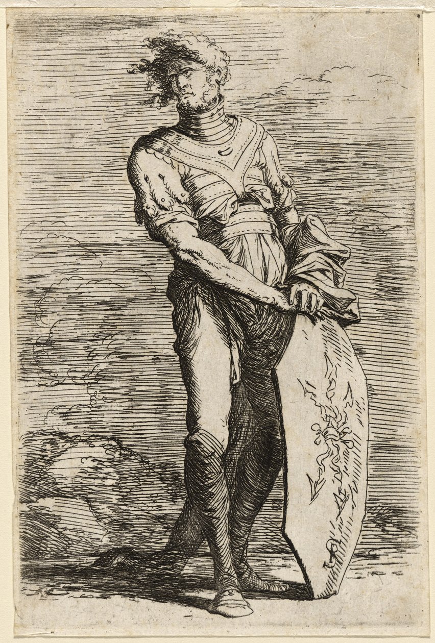 A Standing Warrior Holding an Elongated Octagonal Shield by Salvator Rosa