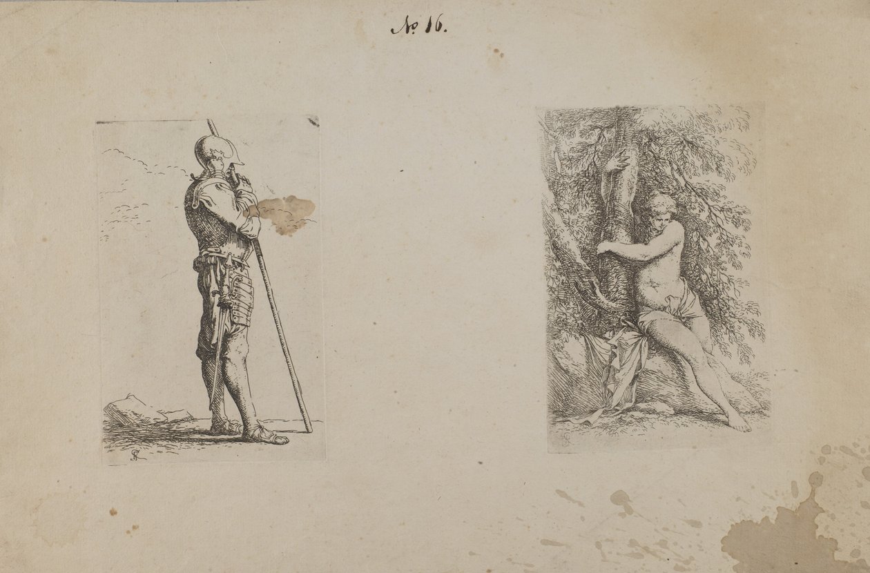 Armored Man, Holding Spear (Figurine Series) by Salvator Rosa