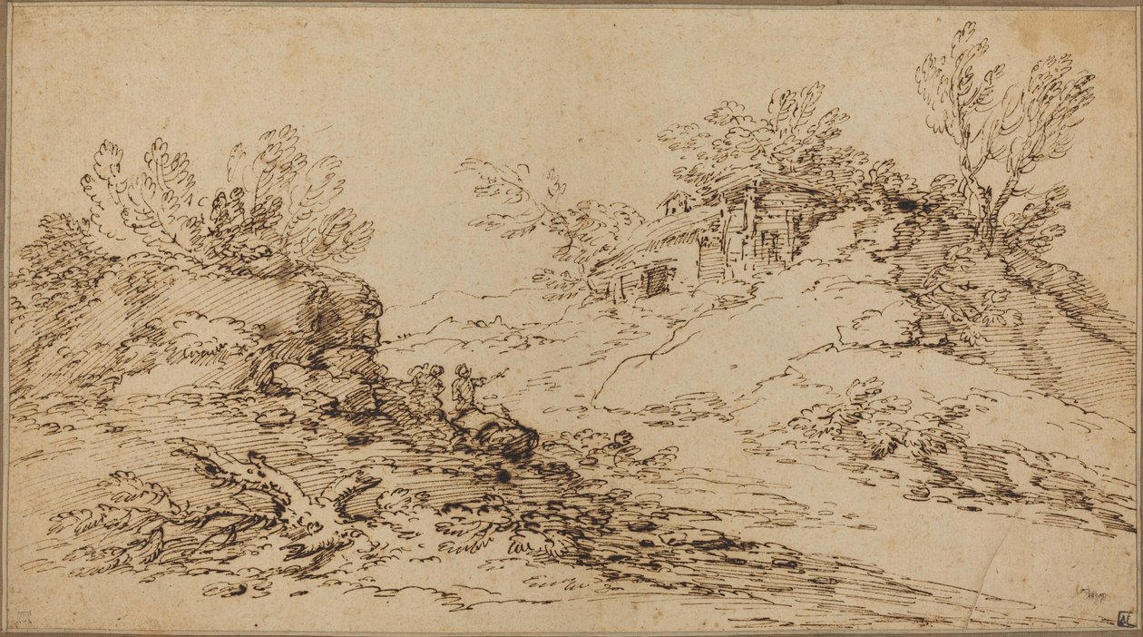 Rocky Landscape with a Rustic House by Salvator Rosa