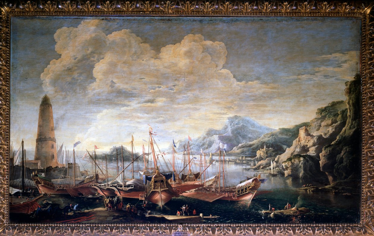 View of a port by Salvator Rosa