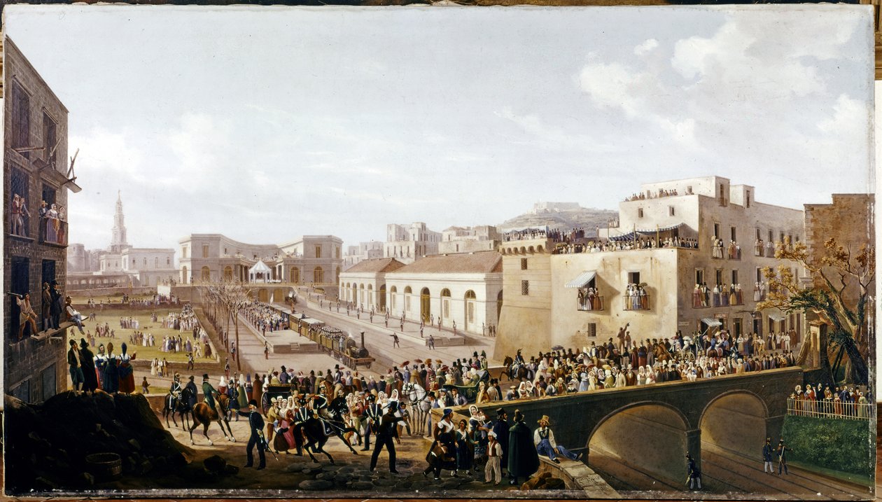 Railway: Opening of the first Vesuvian Railway, Napoli-Portici. 3 October 1839 by Salvatore Fergola