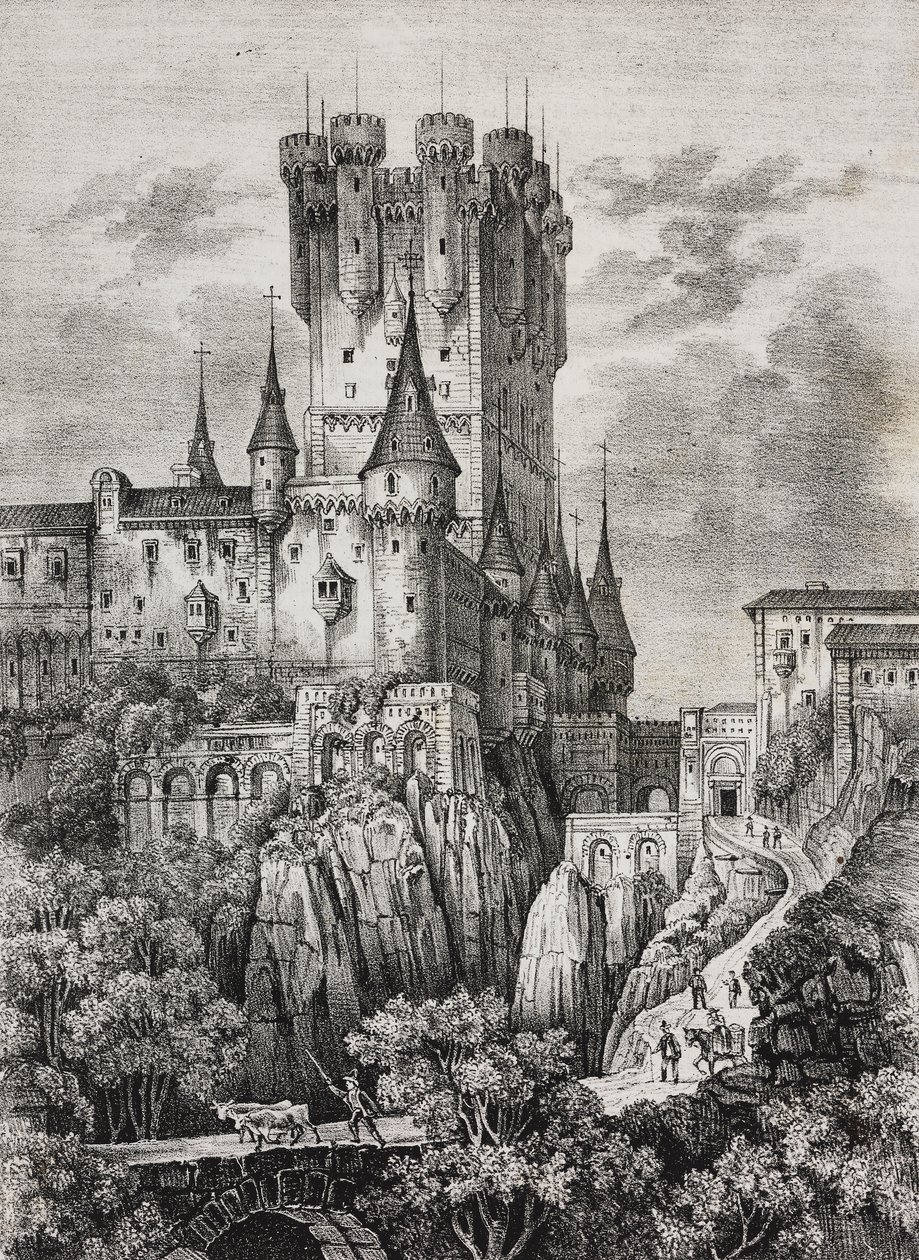 Alcazar of Segovia, Spain (lithograph by Salvatore Puglia from Poliorama Pittoresco, n 36, April 12) by Salvatore Puglia