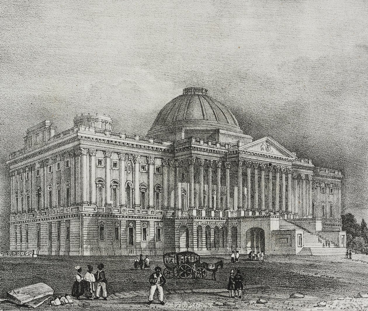 Facade of Capitol building in Washington, USA, lithograph by Salvatore Puglia from Poliorama Pittoresco by Salvatore Puglia