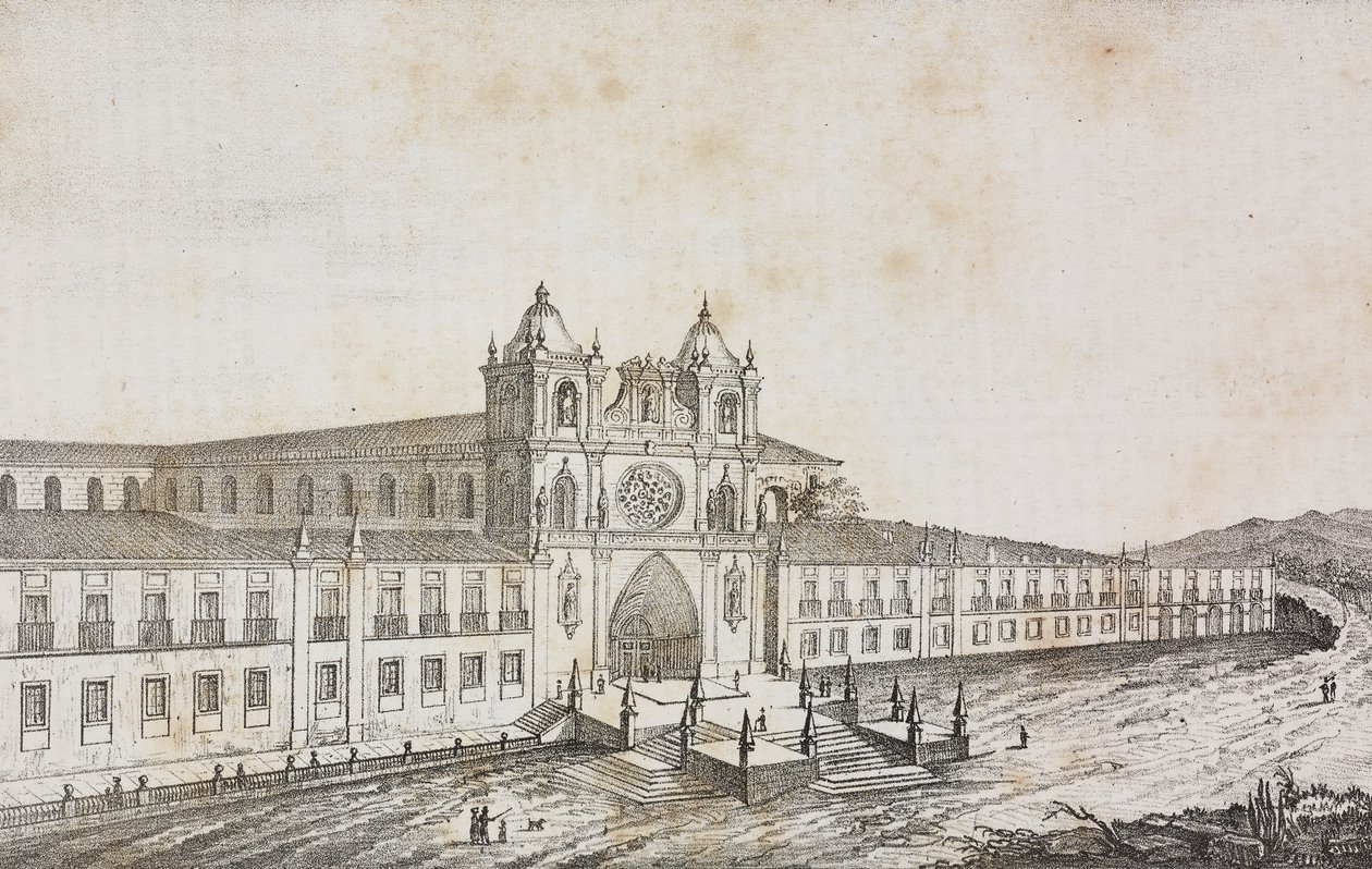 Facade of monastery of Alcobaca, Portugal, lithograph by Salvatore Puglia from Poliorama Pittoresco, n 50, July 19 by Salvatore Puglia