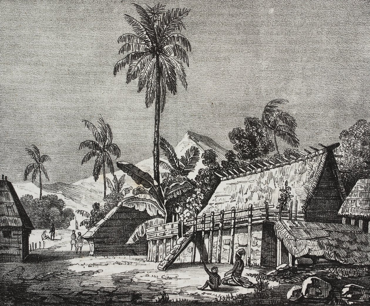 House of Queen of Noukahiva Island (today Nuku Hiva), Marquesas Islands, French Polynesia, from Poliorama Pittoresco, No. 37, April 22 by Salvatore Puglia