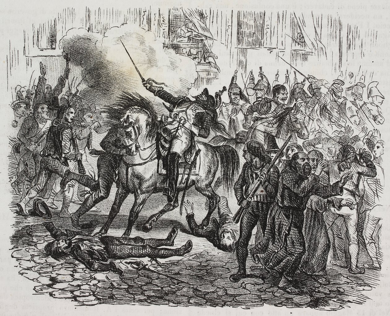 Insurrection of Madrid, lithograph by Salvatore Puglia from History of Napoleon by Cesare Malpica from Poliorama Pittoresco by Salvatore Puglia
