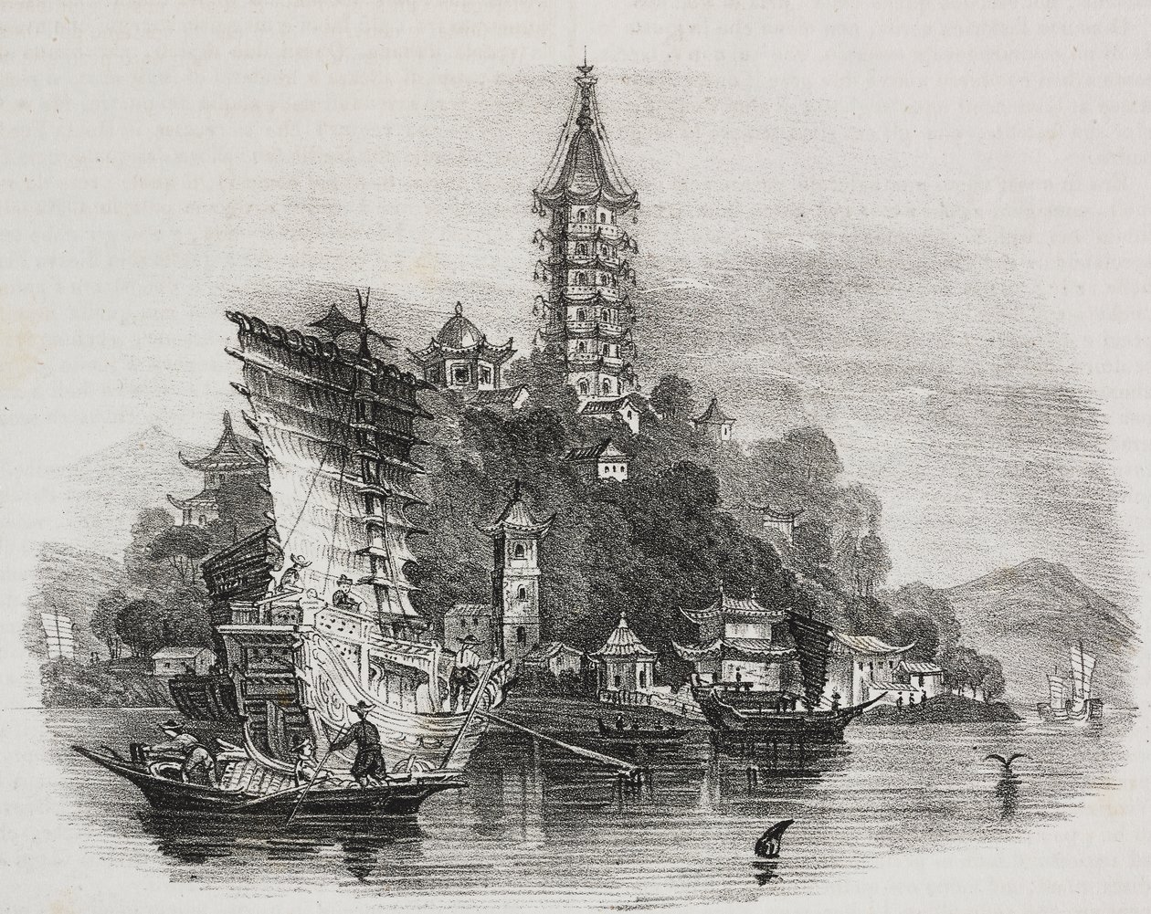 Kin-Chan, Golden mountain, China, lithograph by Salvatore Puglia from Poliorama Pittoresco by Salvatore Puglia