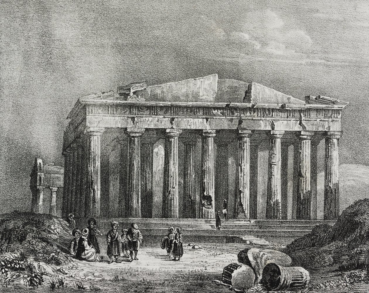 Parthenon, Acropolis of Athens, Greece, lithograph by Salvatore Puglia from Poliorama Pittoresco, n 32, March 19 by Salvatore Puglia