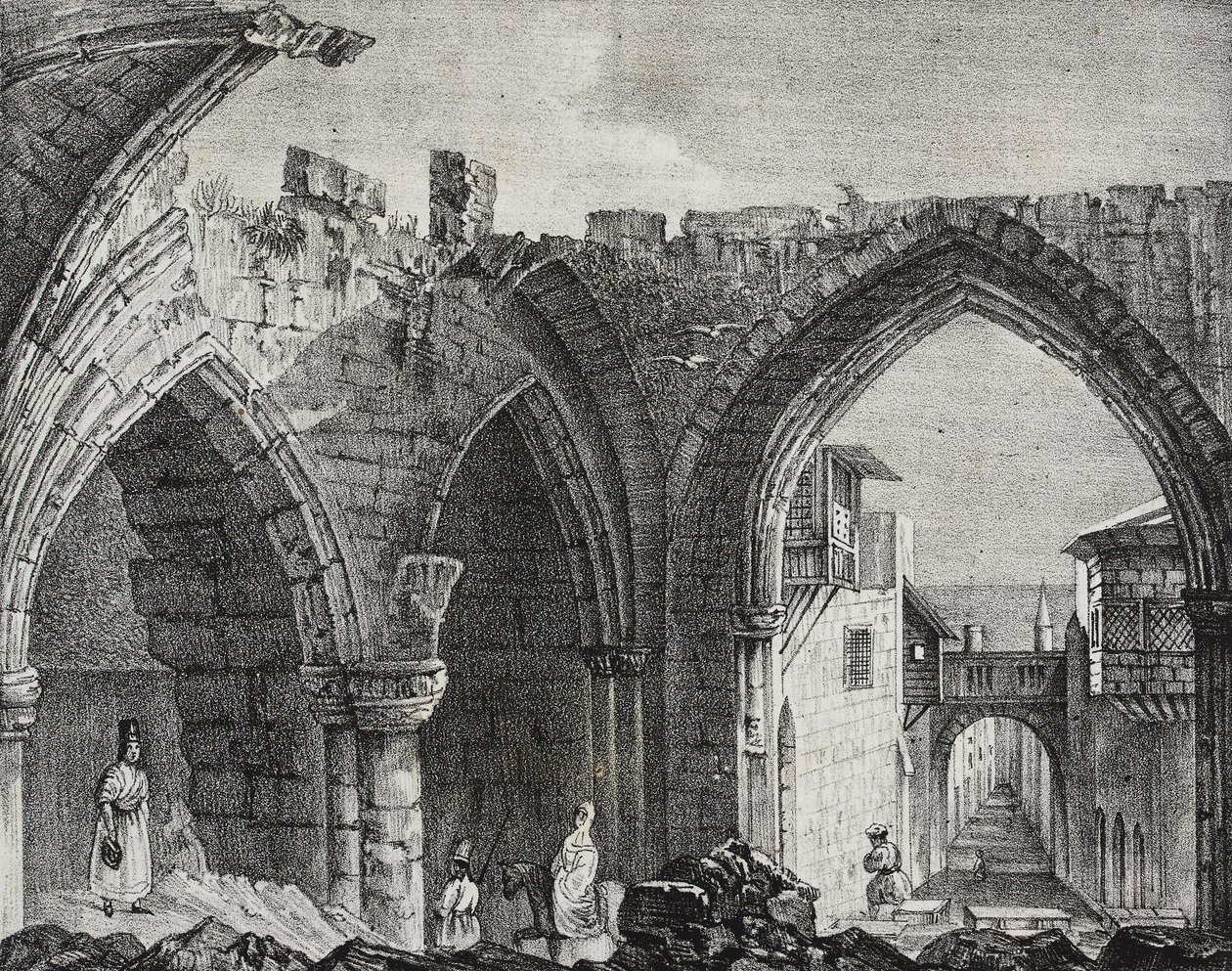 Ruins along Street of Knights, Rhodes Town, Greece, lithograph by Salvatore Puglia from Poliorama Pittoresco, n 3, August 27 by Salvatore Puglia