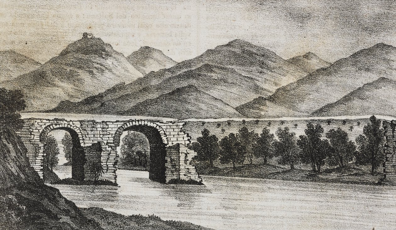 The broken bridge near Capua, Campania, Italy, lithograph by Salvatore Puglia from Poliorama Pittoresco, n 23, January 13 by Salvatore Puglia