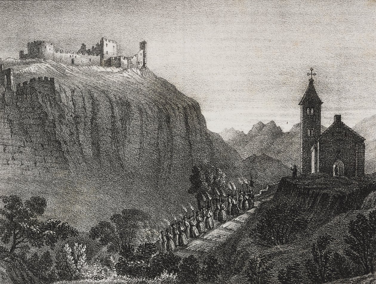 Trip to Cappelluccia, scene of Magic Lantern, collection of stories and pictures, lithograph by Salvatore Puglia from Poliorama Pittoresco by Salvatore Puglia