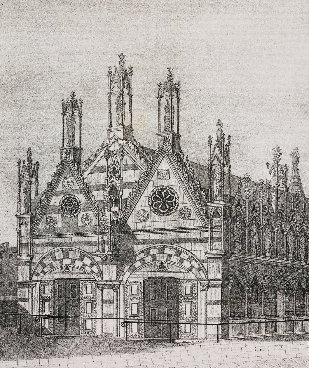 View of Church of Santa Maria della Spina in Pisa, Tuscany, Italy (lithograph by Salvatore Puglia from Poliorama Pittoresco, n 34, March 29) by Salvatore Puglia