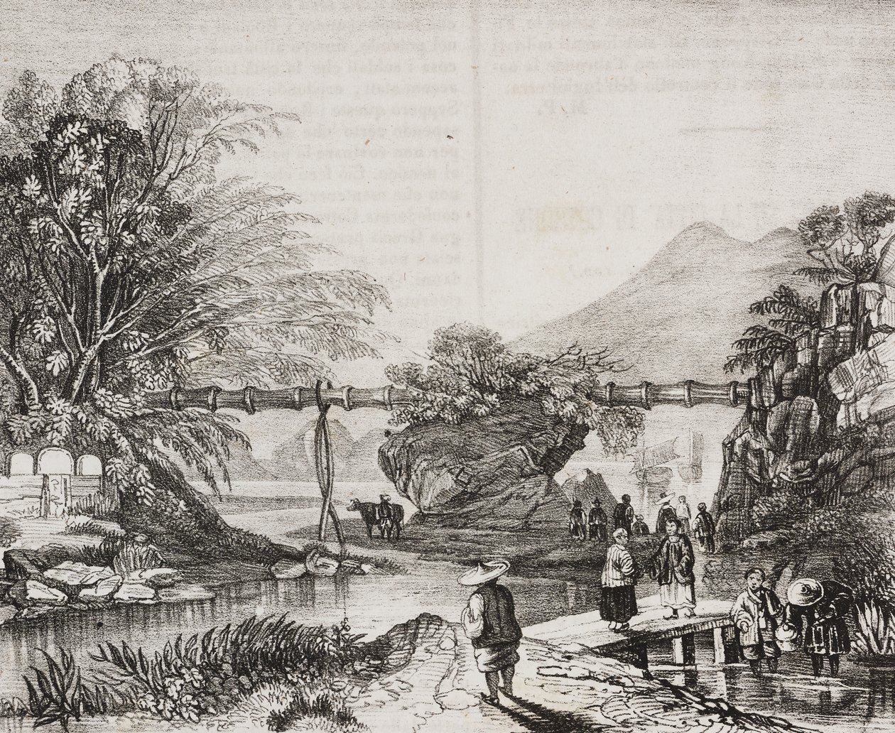 View of Hong Kong valley, China, lithograph by Salvatore Puglia from Poliorama Pittoresco by Salvatore Puglia