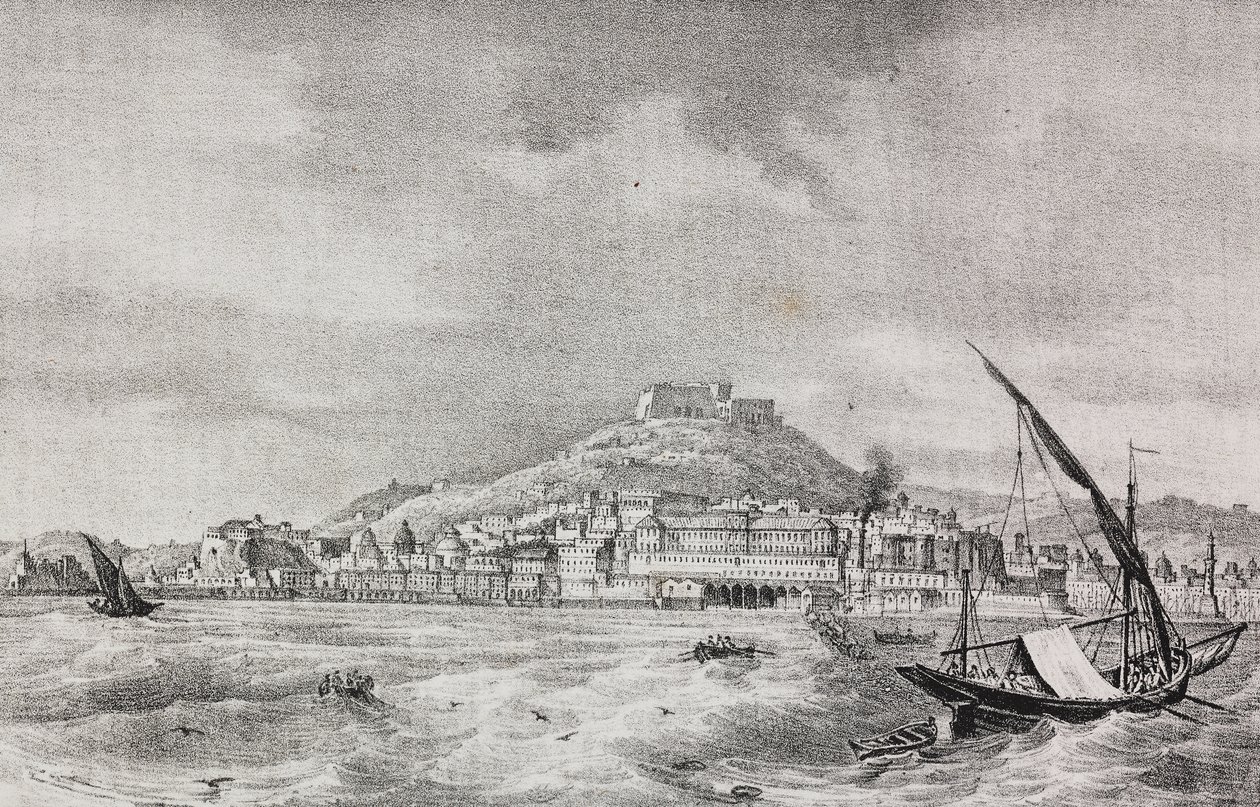 View of Naples from the sea, Campania, Italy, lithograph by Salvatore Puglia from Poliorama Pittoresco by Salvatore Puglia