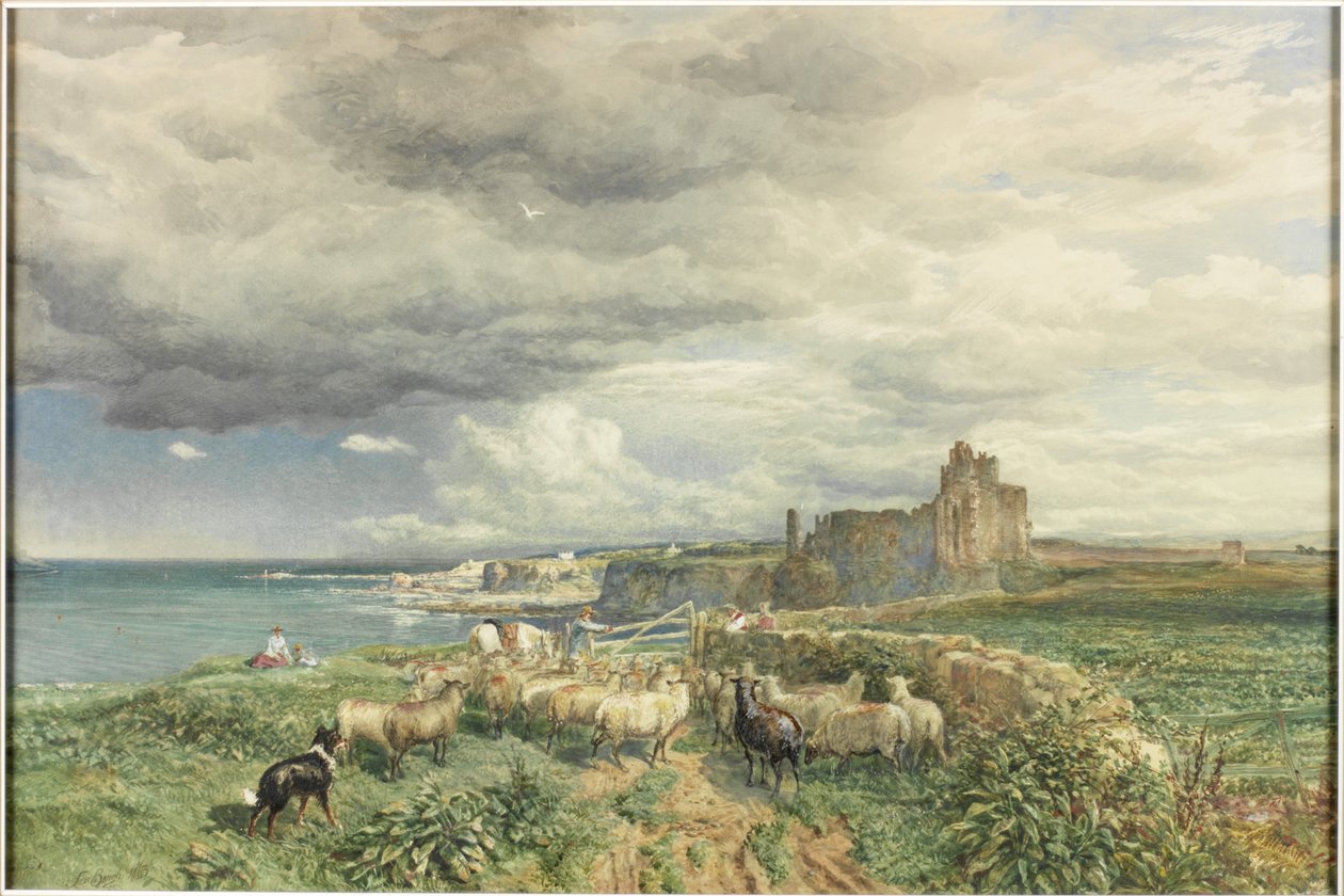 Sea Coast with Castle, Sheep and Shepherd by Samuel Bough