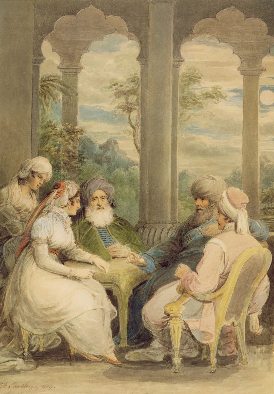 Prince Rasselas and his sister conversing in their summer palace on the banks of the Nile, 1804 by Samuel Shelley