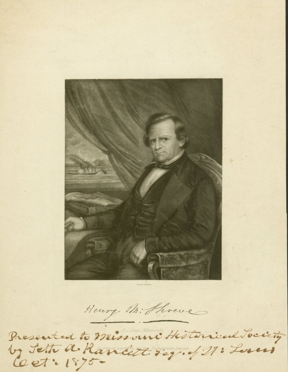 An Engraved Portrait of Henry Miller Shreve by Samuel Treat