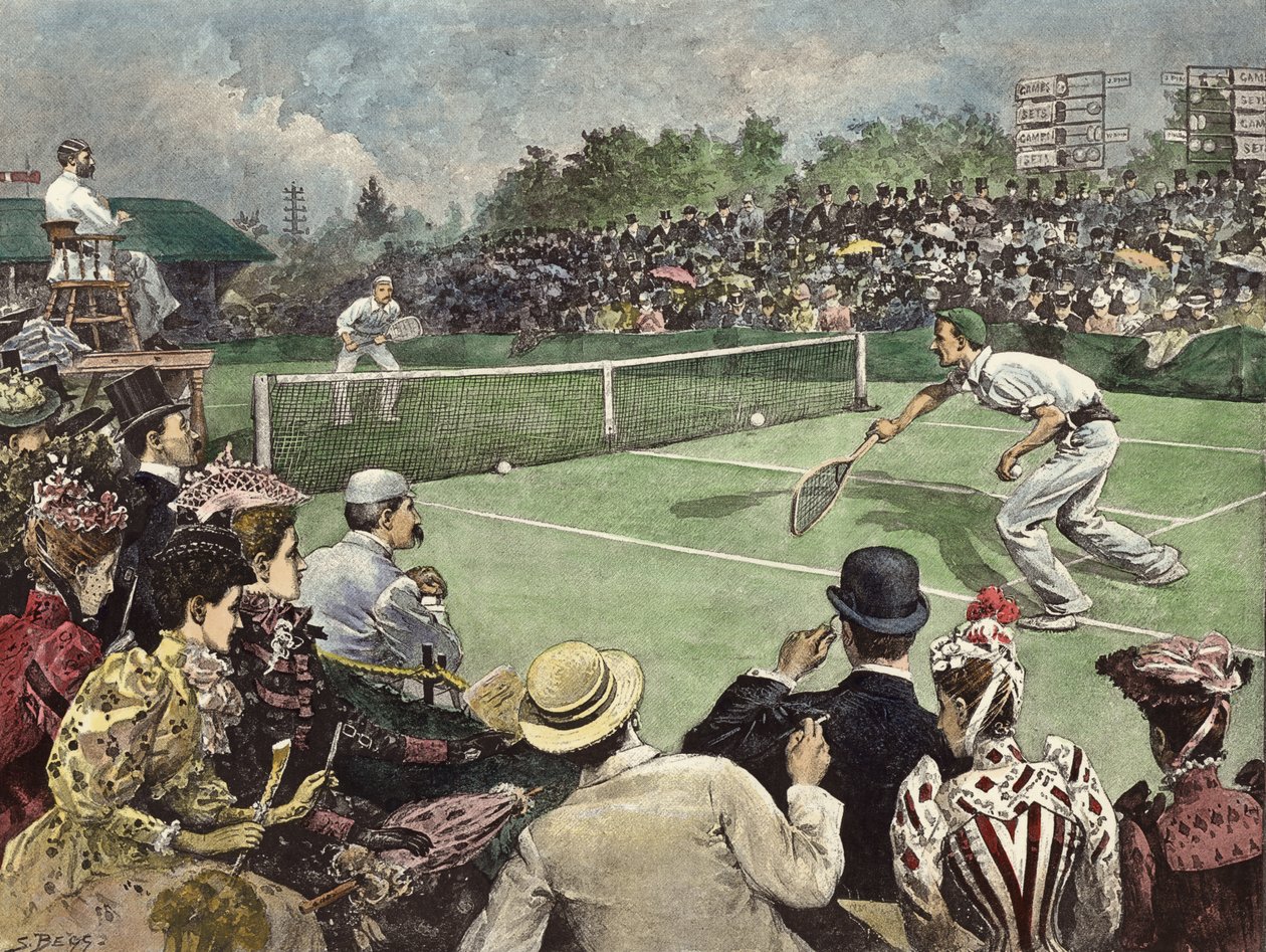 The Lawn Tennis Championship at Wimbledon 1891, Messrs W Baddeley and J Pim Competing for the Finals by Samuel (after) Begg