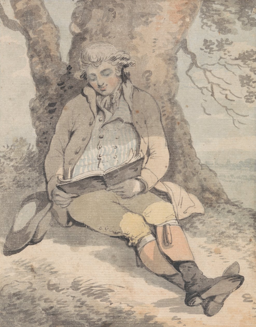 P. Wilkinson Esq. Sitting Under the Shade of an Oak Learning to Whistle by Samuel Alken