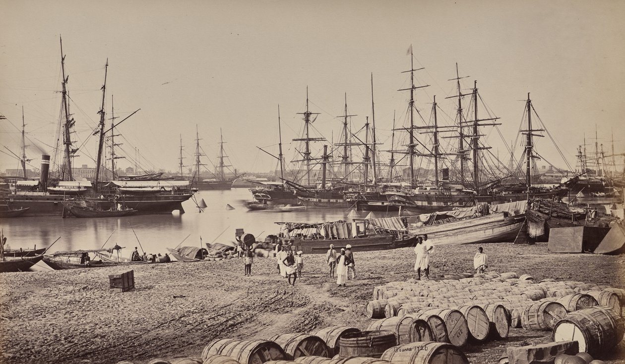 Calcutta. The Custom House Landing Place. Shipping in the River Hoogly by Samuel Bourne