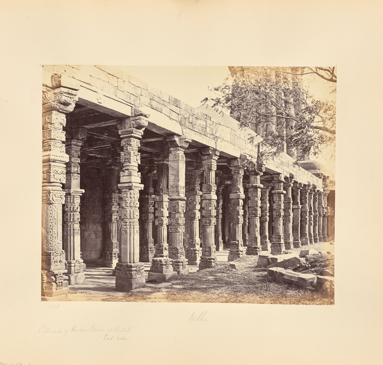 Delhi; Colonnade of Hindu Pillars at the Qutub Minar, East Side by Samuel Bourne