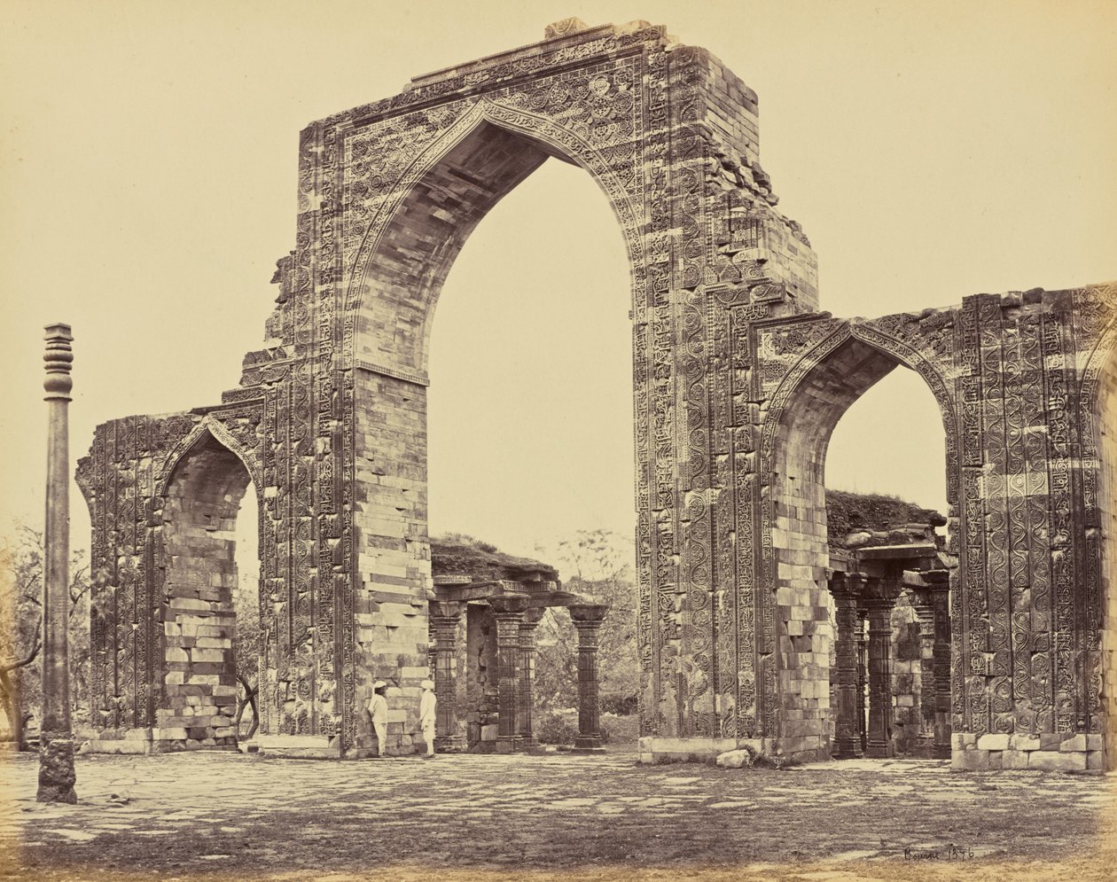 Delhi; The Qutub Minar, Great Arch and Iron Pillar by Samuel Bourne