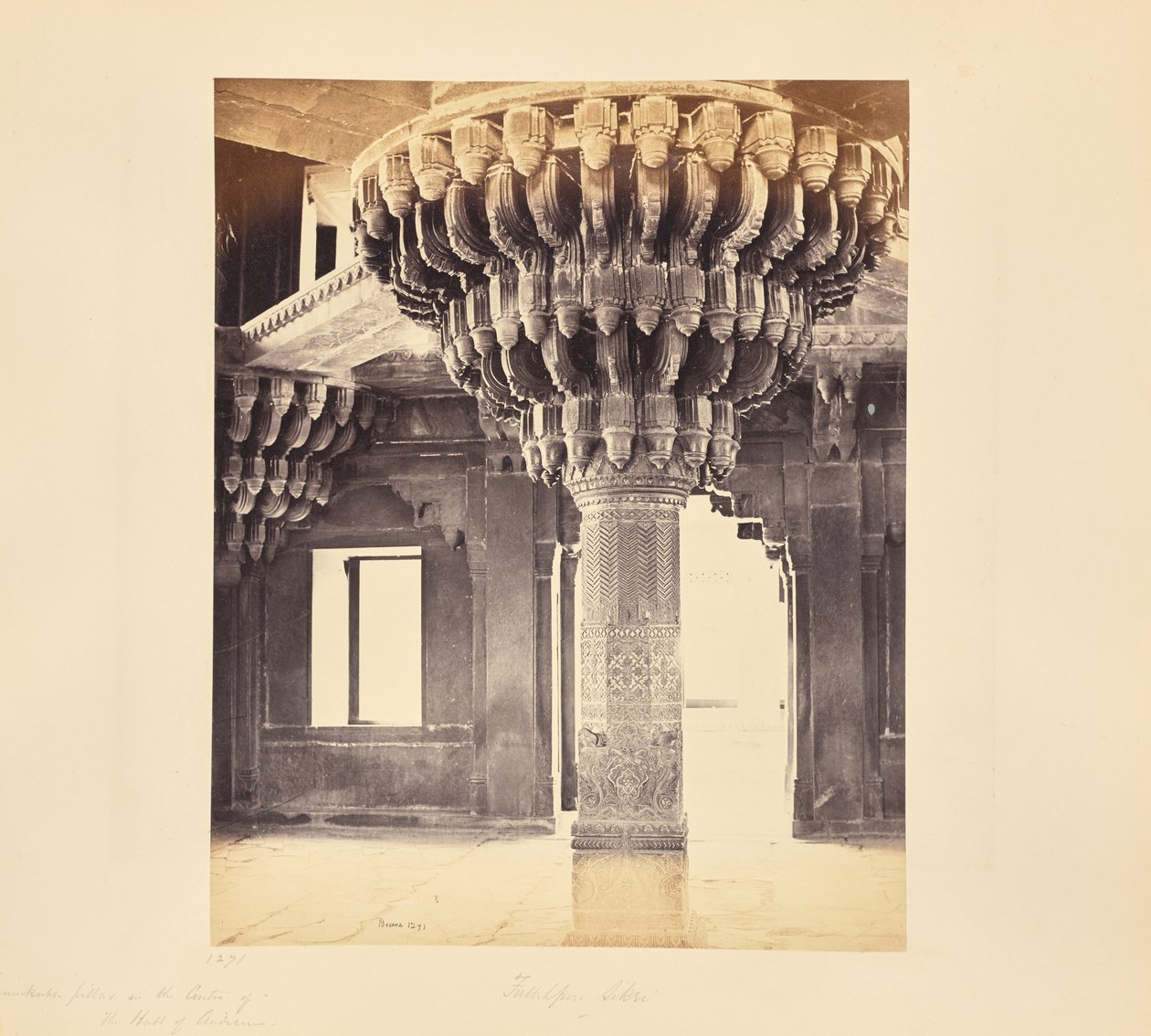 Fatehpur Sikri; Remarkable Pillar in the Centre of the Diwan-i-Khas, or Hall of Audience by Samuel Bourne