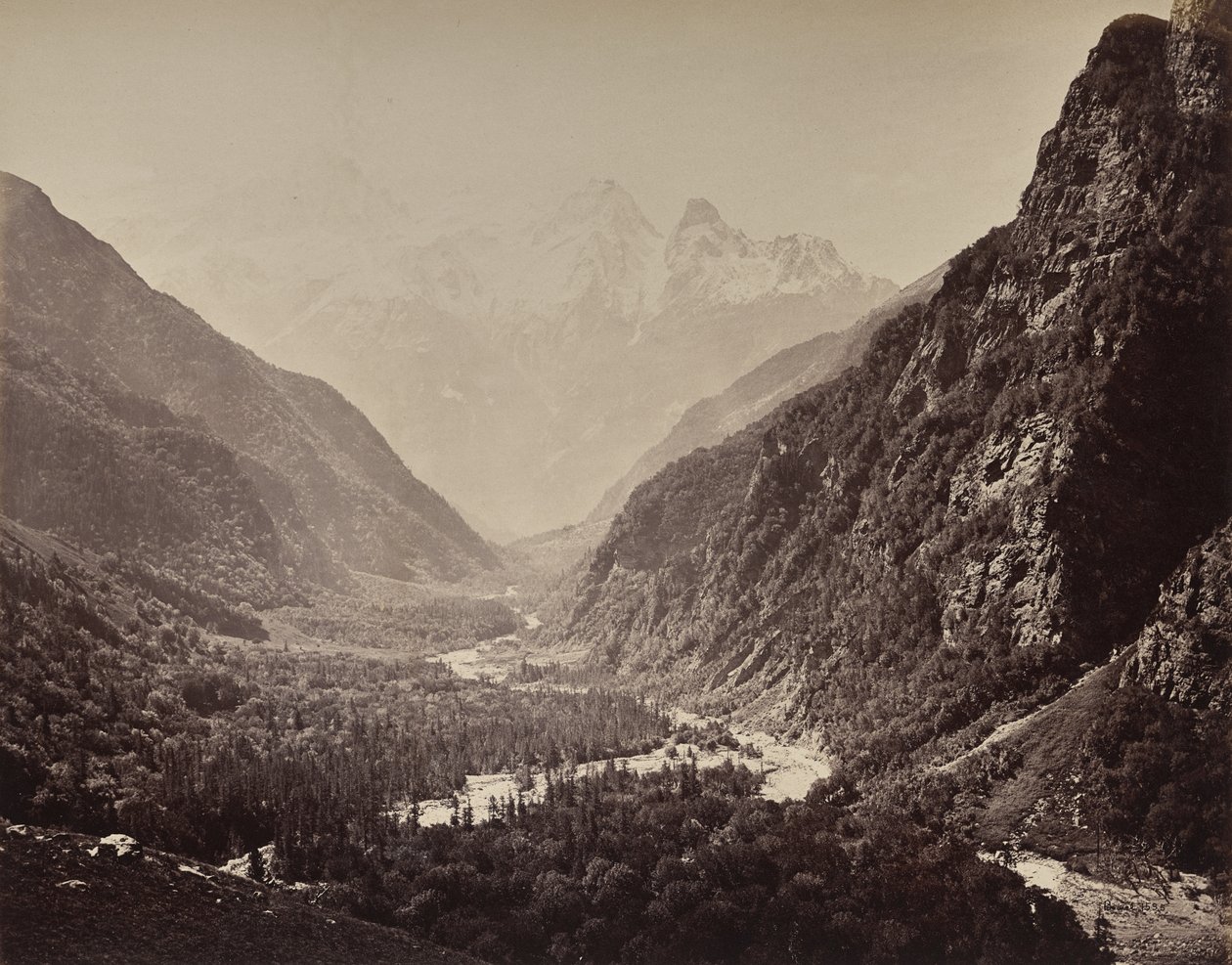 The Upper Himalayas. View of Valley from Fallaldasa with Srikanta Peaks in the Distance by Samuel Bourne