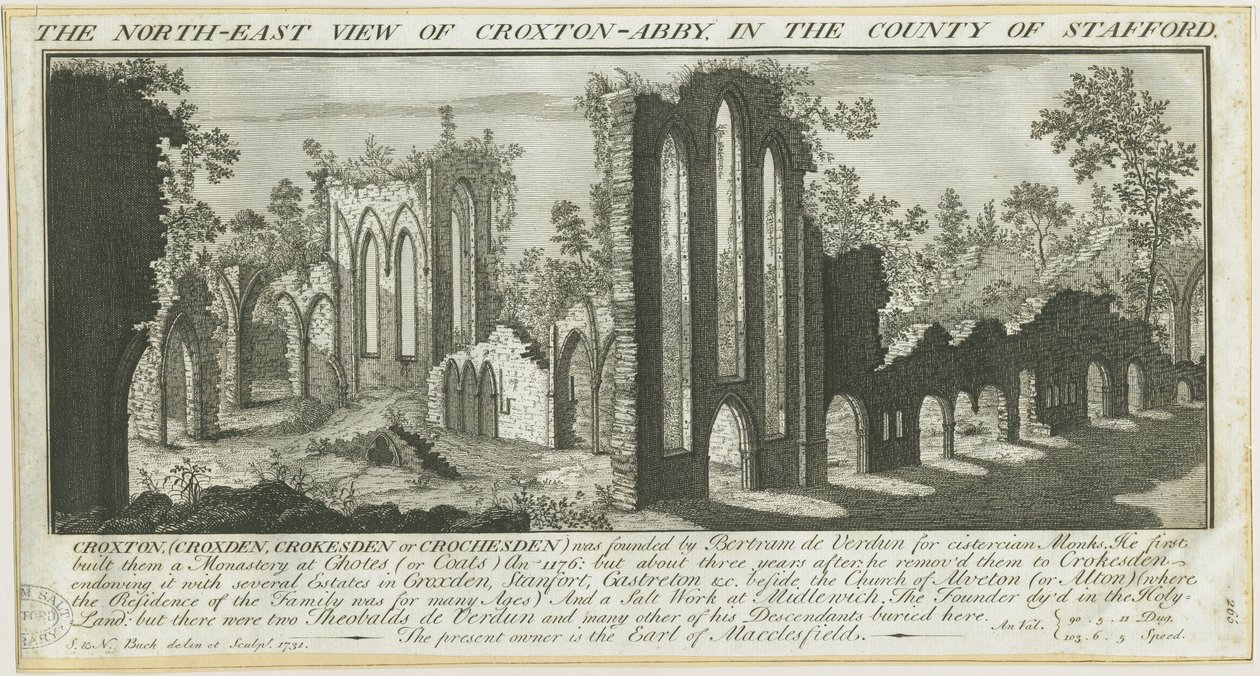 Croxden Abbey: Engraving by Samuel Buck