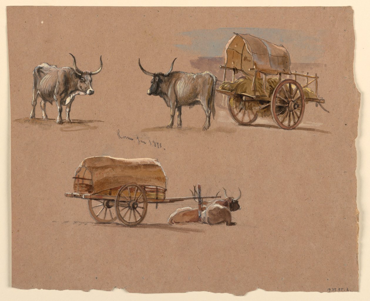 Oxcarts, Rome, Italy, January 1873 by Samuel Colman