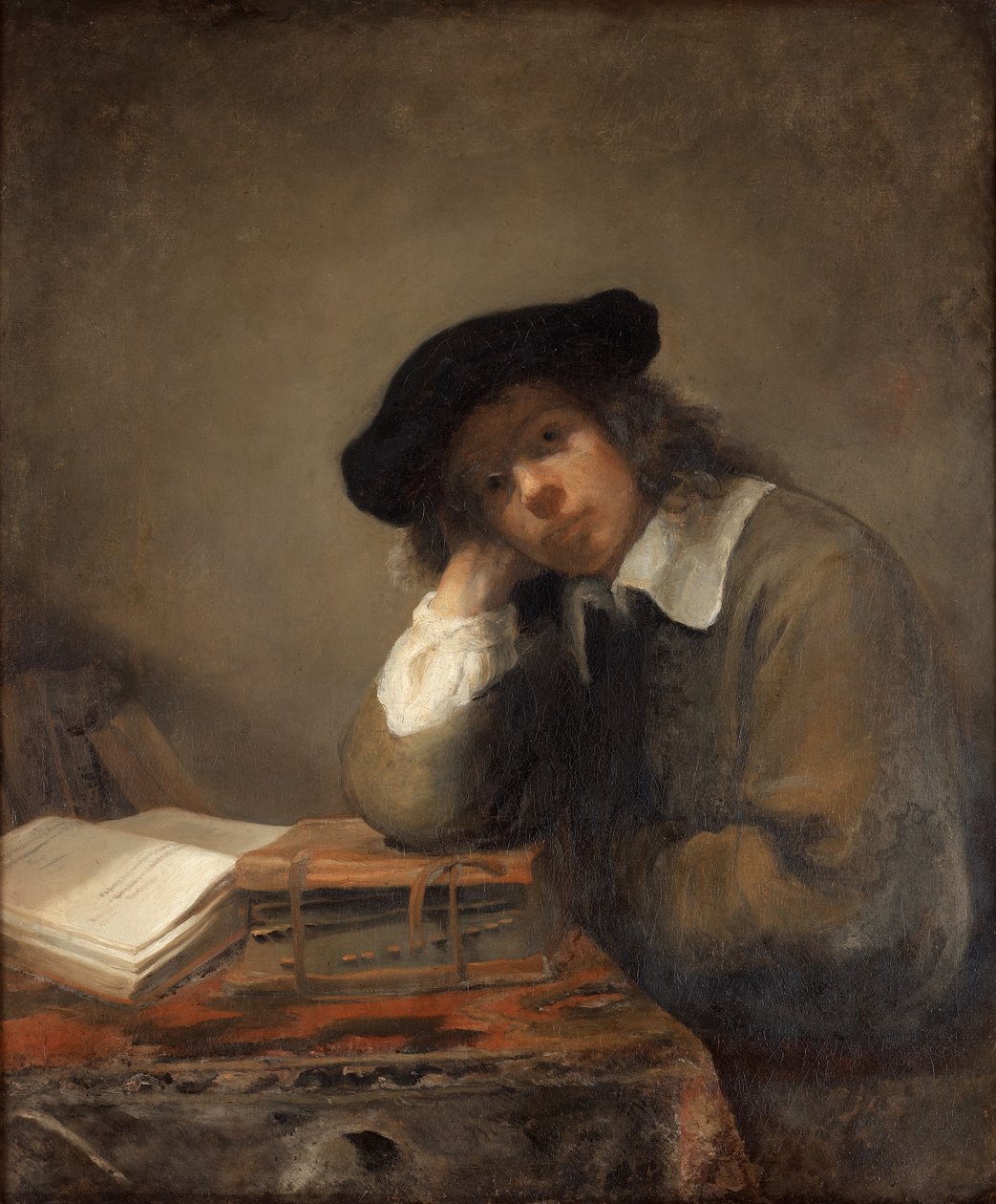 Portrait of a Studying Youth (Self-portrait) by Samuel van Hoogstraten