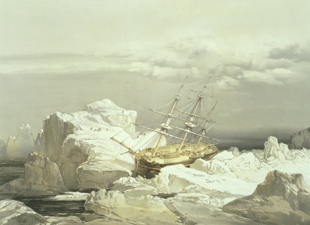 Critical position of H.M.S. Investigator on the North Coast of Baring Island, August 20th 1851 (engraved by William Simpson, published by Ackermann and Co., 1854) by Samuel Gurney Cresswell