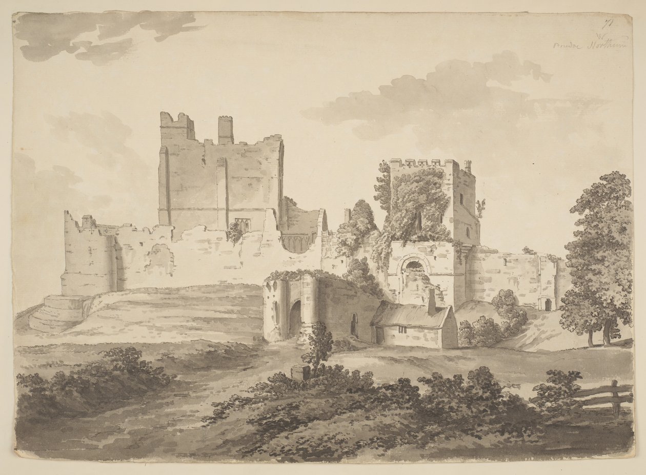A View in Indian Ink of Prudhoe Castle, in the Parish of Ovingham by Samuel Hieronymous Grimm