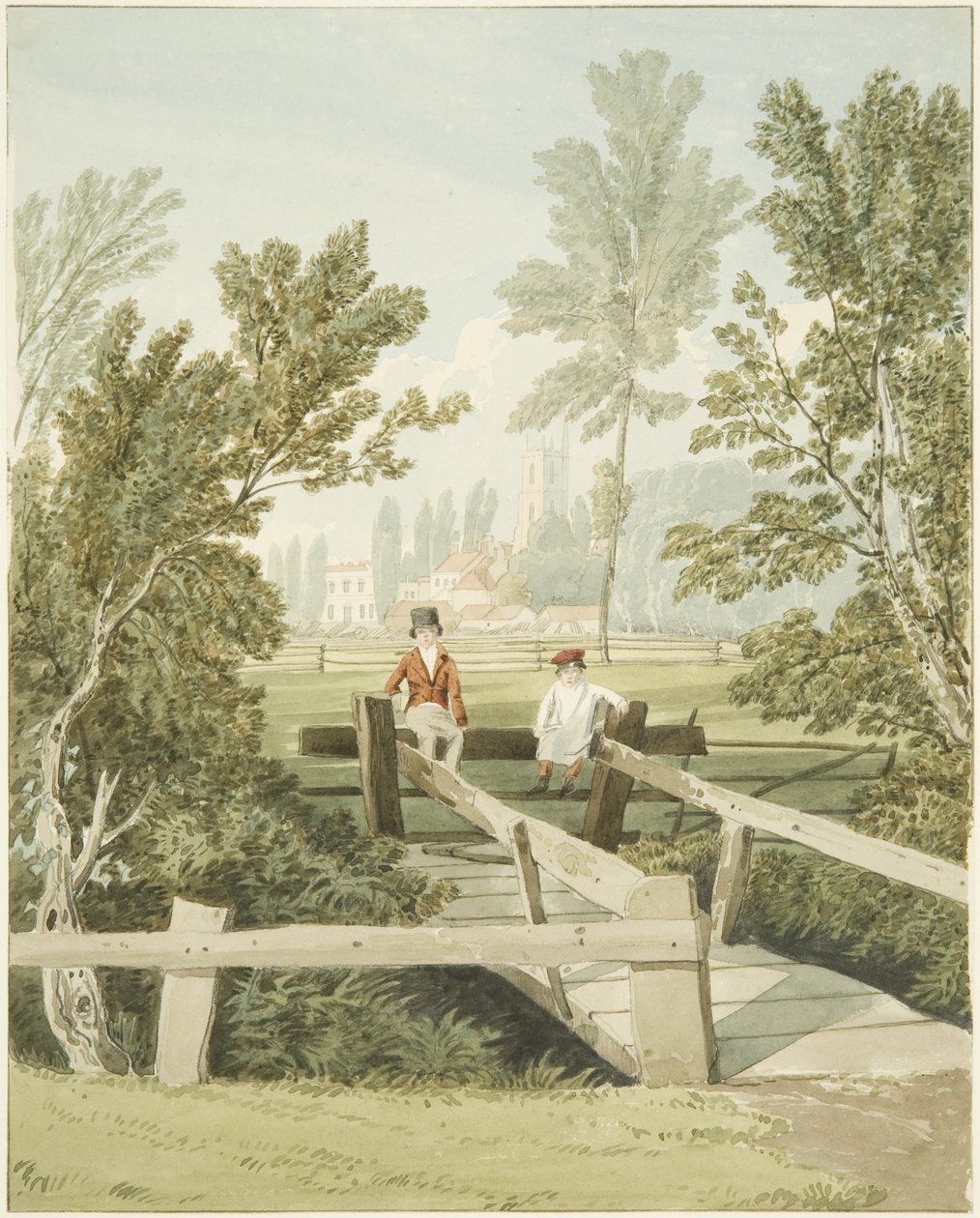 Two Boys on a Stile at Brislington Brook by Samuel Jackson