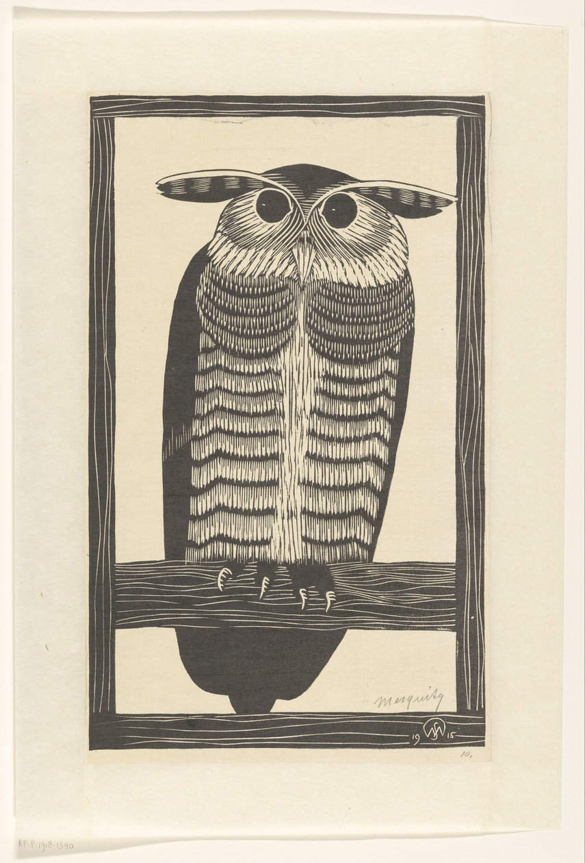 Horned owl by Samuel Jessurun de Mesquita (signed by artist)