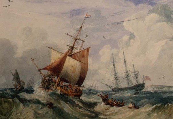 A French Fishing Smack in a Swell off Dover by Samuel Owen