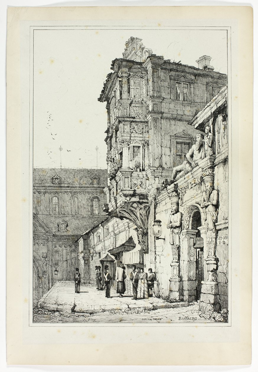 Ancient Palace, Bamberg, from Facsimiles of Sketches made in Flanders and Germany by Samuel Prout