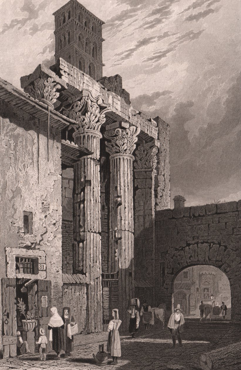 Columns of the Temple of Mars Ultor, Rome, Italy, steel engraving by Samuel Prout by Samuel Prout