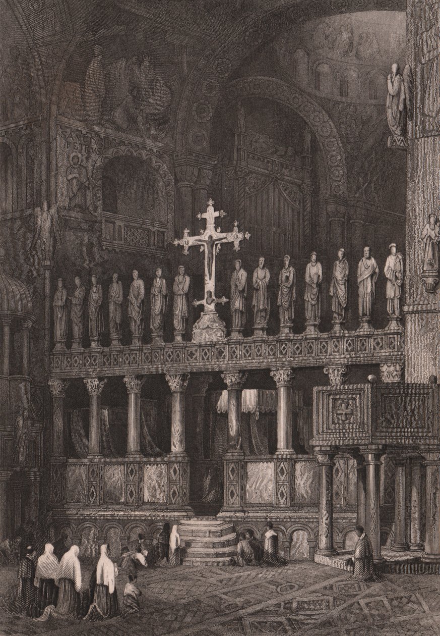 Iconostasis in Saint Mark's Basilica, Venice, Italy, steel engraving ...