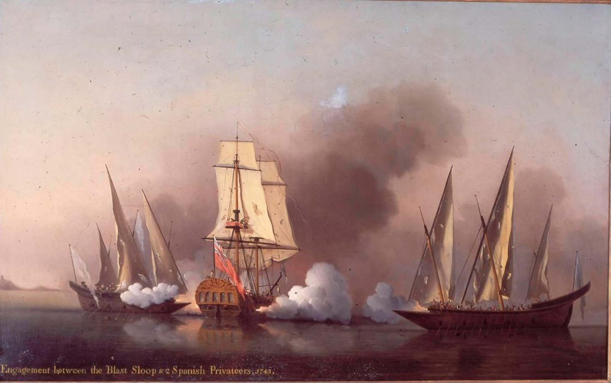 The Engagement between the Blast Sloop and two Spanish Privateers by Samuel Scott