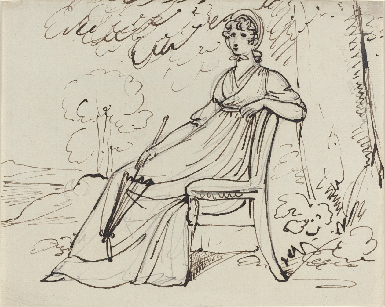 A Lady Seated with a Parasol by Samuel Woodforde