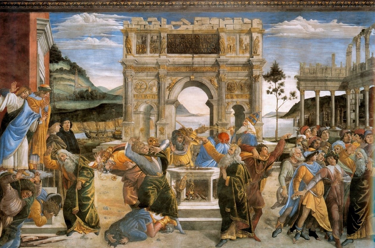 The Punishment of Korah and the Stoning of Moses and Aaron by Sandro Botticelli