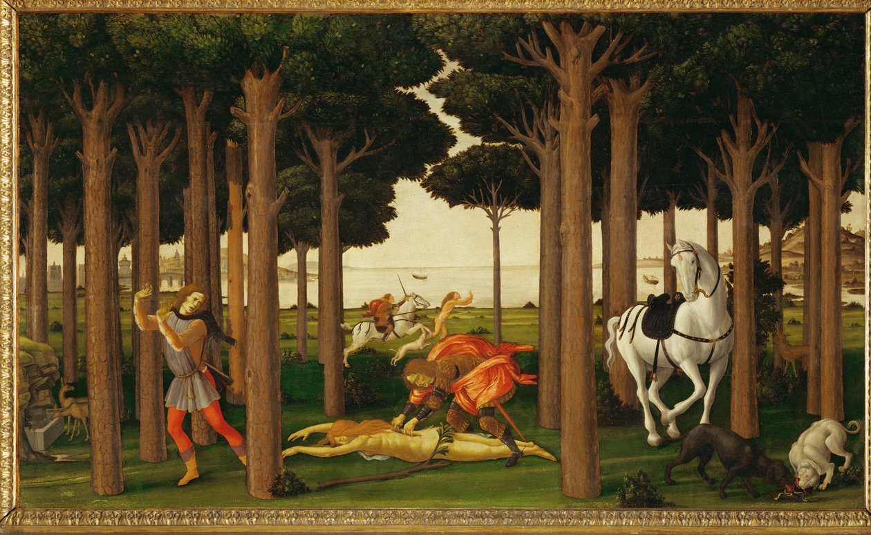 The Story of Nastagio degli Onesti, Second of Three Panels: The Rider Kills the Girl and Throws Her Heart to the Dogs by Sandro (1444/5-1510) Botticelli