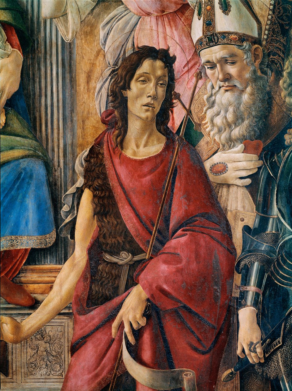 Pala di San Barnaba: Our Lady has a child with Saint Catherine of Alexandria, Saint Augustine, Saint Barnaba and Saint John the Baptist, Saint Ignatius of Antioch and the Archangel Saint Michael. (detail) by Sandro Botticelli